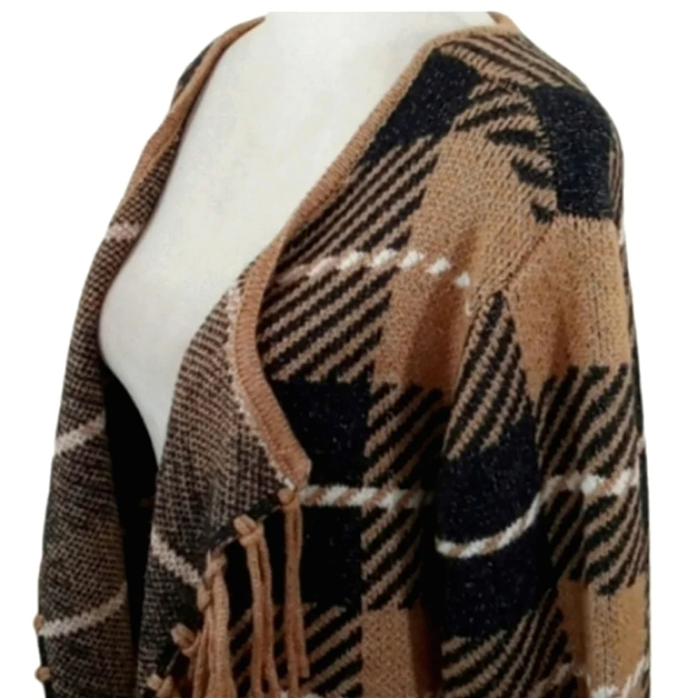 Adrienne Vittadini Fringed Plaid Cardigan/Open Front Duster Size 3X